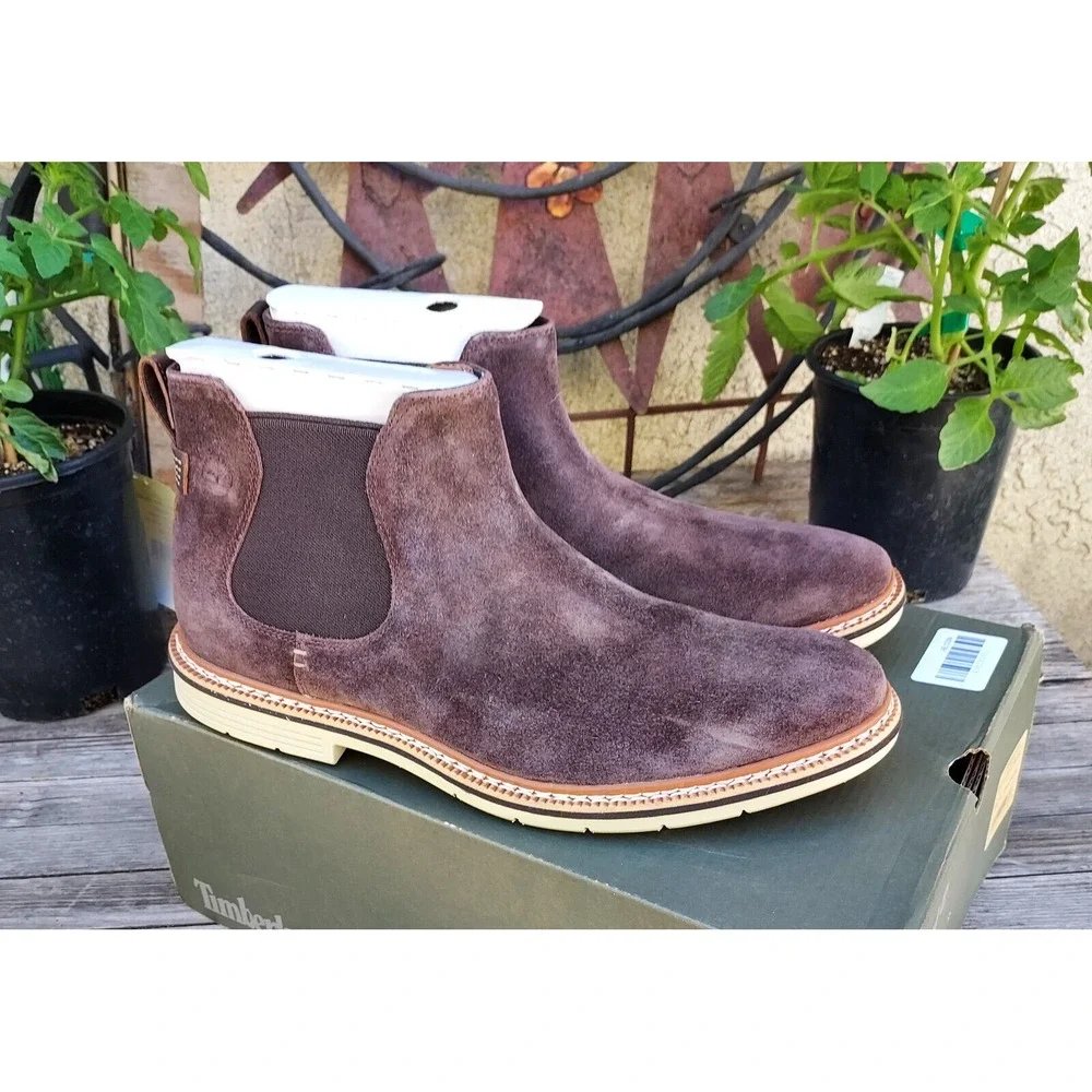 Timberland Boots Men's Size 10 Naples‎ Trail Chelsea Brown Suede Boots $130.00